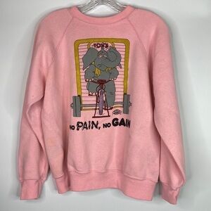 Bassett-Walker No Pain No Gain Elephant Raglan Sleeve Pink Sweatshirt Large
